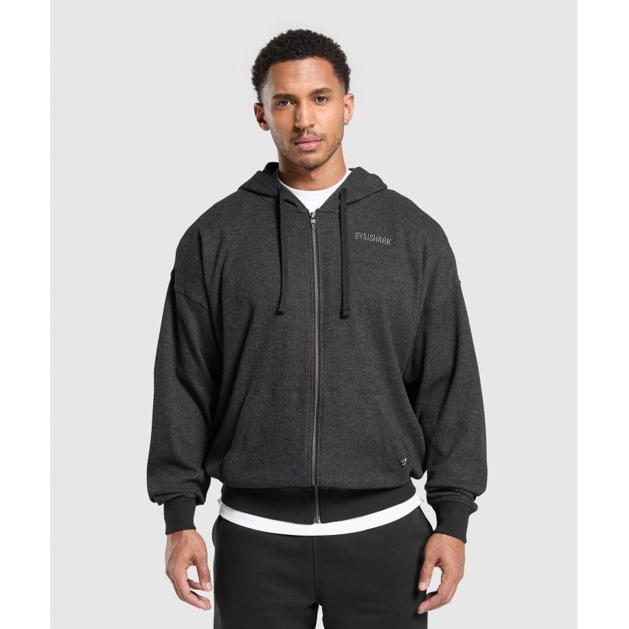 Gymshark Waffle Zip Hoodie Black Zwart