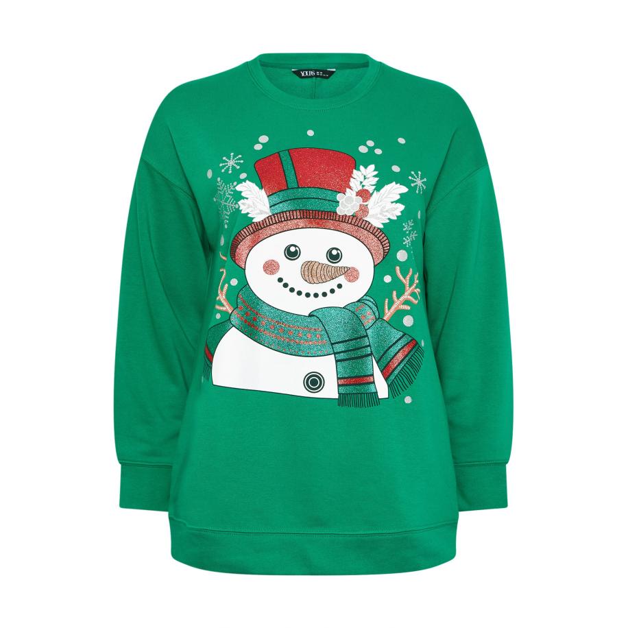 Yours Groen Sweatshirt Met Glitters En Sneeuwpop Size 58-60 Groen