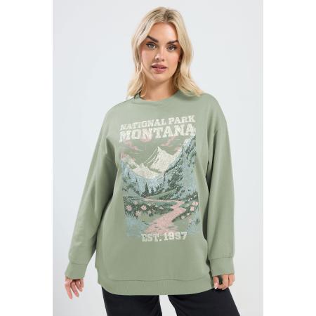 Yours Saliegroen Sweatshirt Met Berglandschap Size 66-68