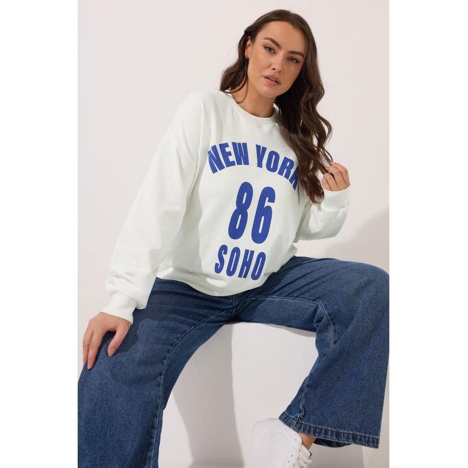 Yours Curve Witte New York Slogan Sweatshirt Size 54-56 Wit