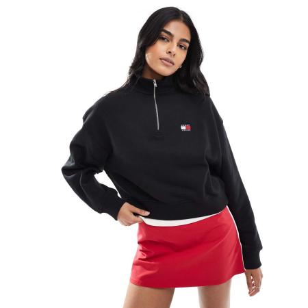 Tommy Jeans Cropped top met badge en 1/4 rits in zwart