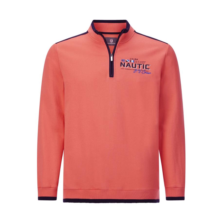 Jan Vanderstorm Half-Zip Sweater lichtrood, Effen Rood