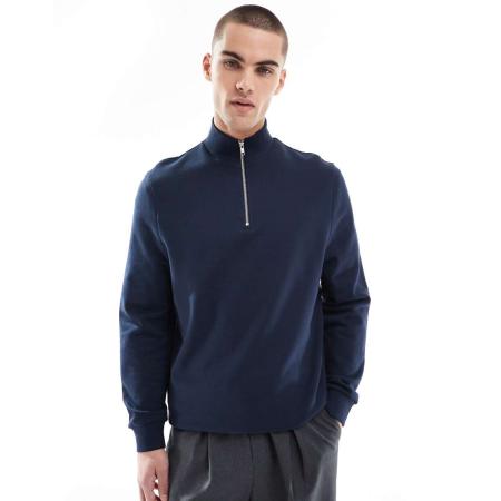 ASOS DESIGN - Essentials - Sweatshirt met kwartrits in marineblauw
