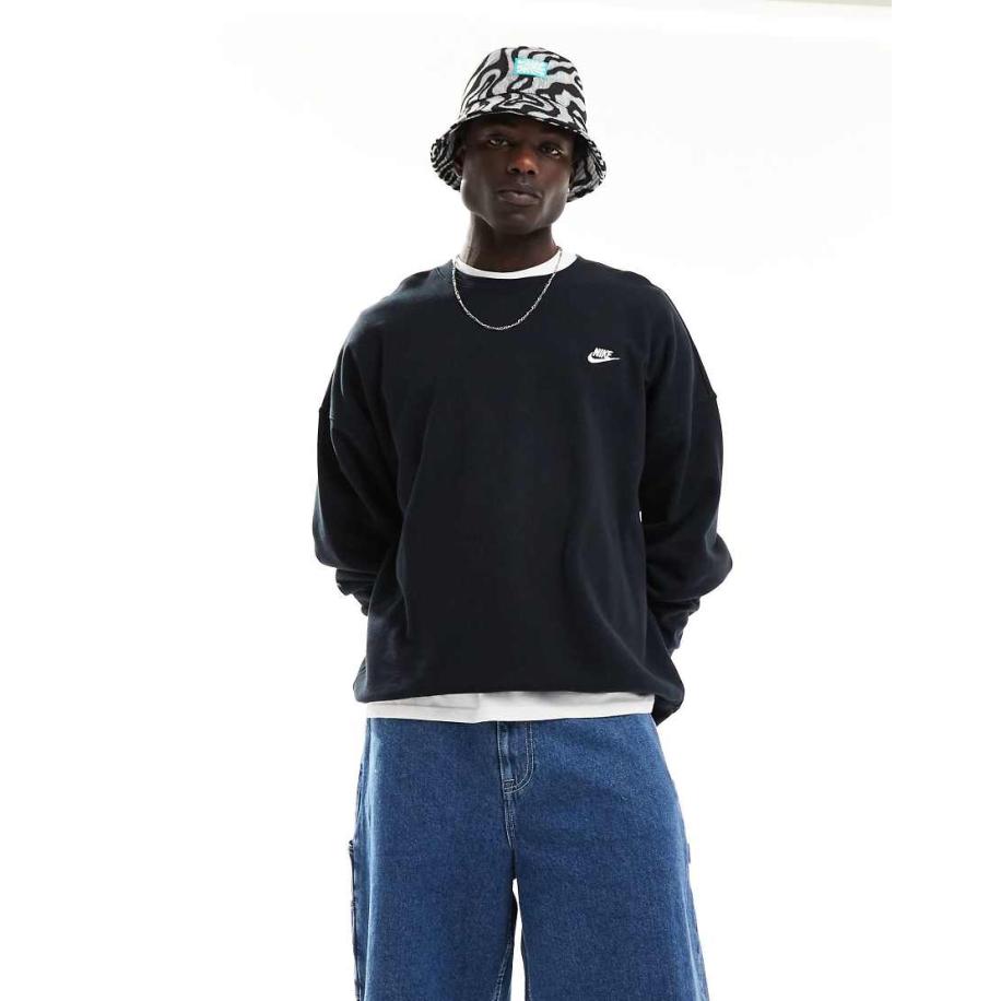 Nike - Club - Oversized sweatshirt van badstof in zwart Zwart