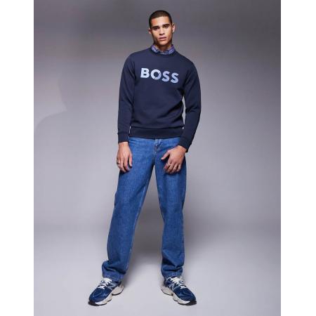 BOSS Green - Salbo Tape - Regular-fit sweatshirt met logo in marineblauw