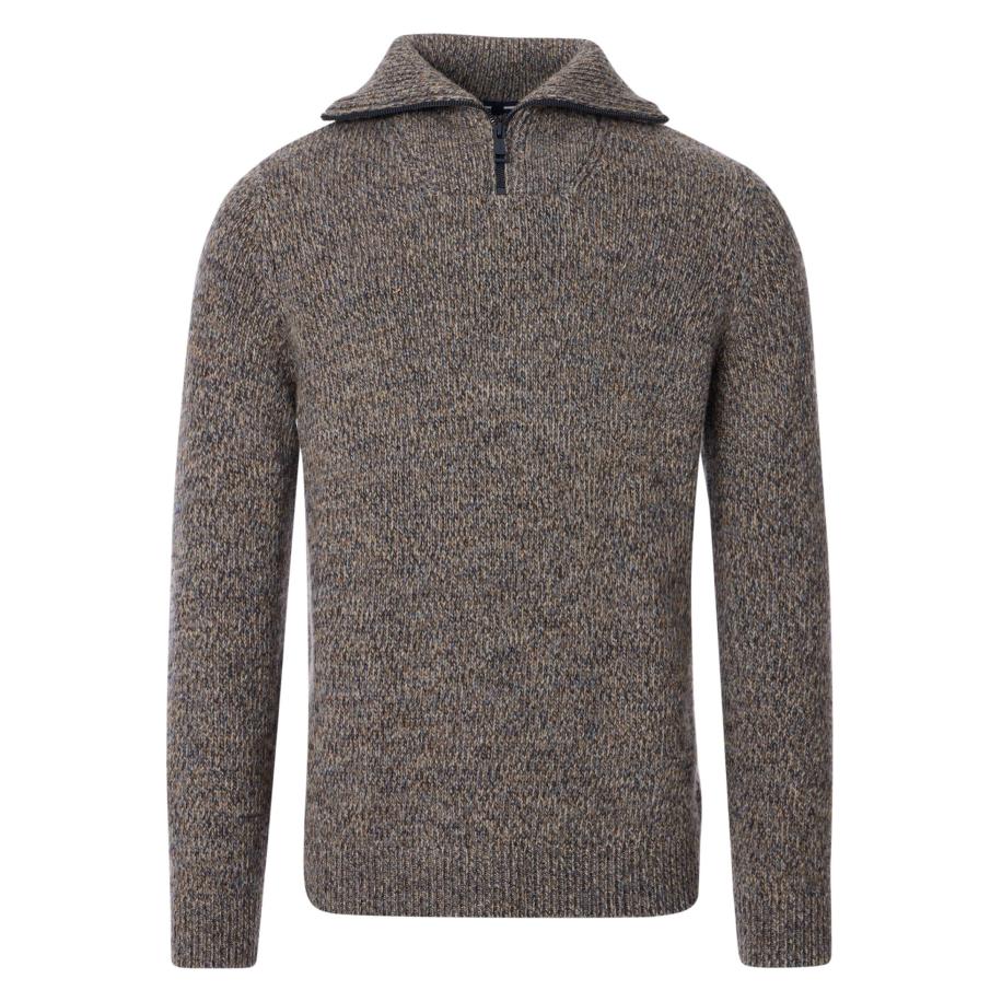 Casa Moda Half-Zip Sweater beige, Effen Bruin