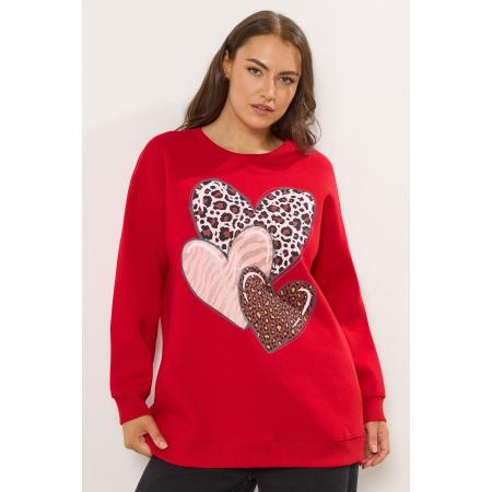 Yours Curve Rood Sweatshirt Met Hartjesprint Size 58-60