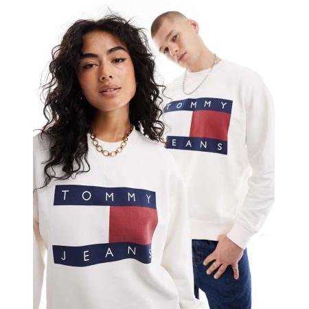 Tommy Jeans - Uniseks sweatshirt met grote vlag in gebroken wit