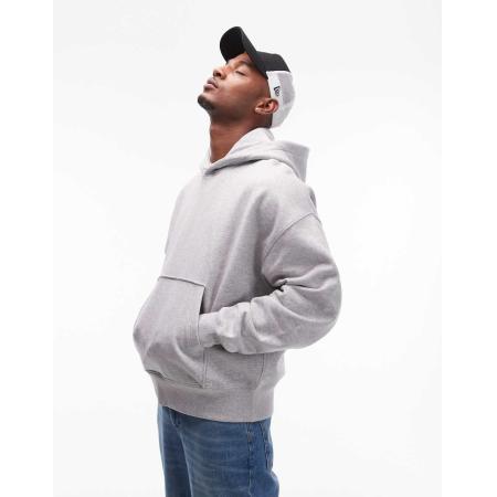 Topman - Premium - Oversized hoodie van zware stof in gemêleerd grijs