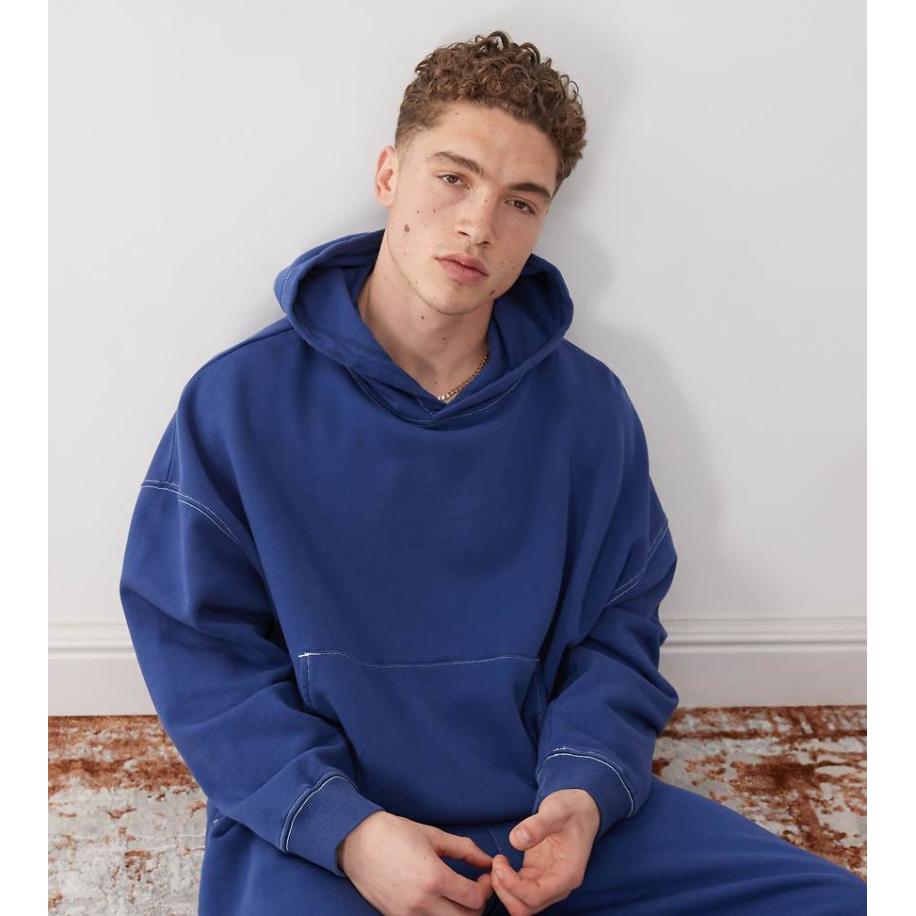 COLLUSION - Rechte cropped hoodie met naaddetail en print in marineblauw Blauw