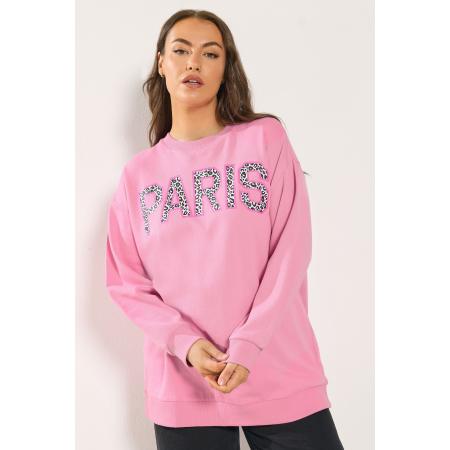 Yours Roze 'Paris' Sweatshirt Met Luipaardprint Size 66-68