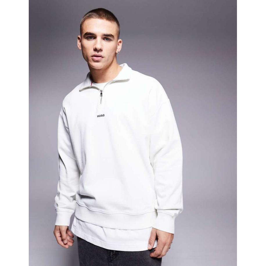 HUGO Red - Durty - Sweatshirt met halve rits in gebroken wit Wit