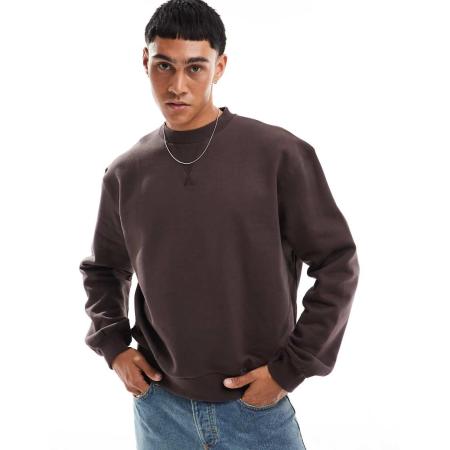 ASOS DESIGN - Oversized sweatshirt van premium zware stof met rechte pasvorm in bruin