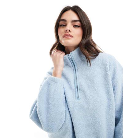 Levi's Delta Sweatshirt van sherpa borg met halve rits in lichtblauw