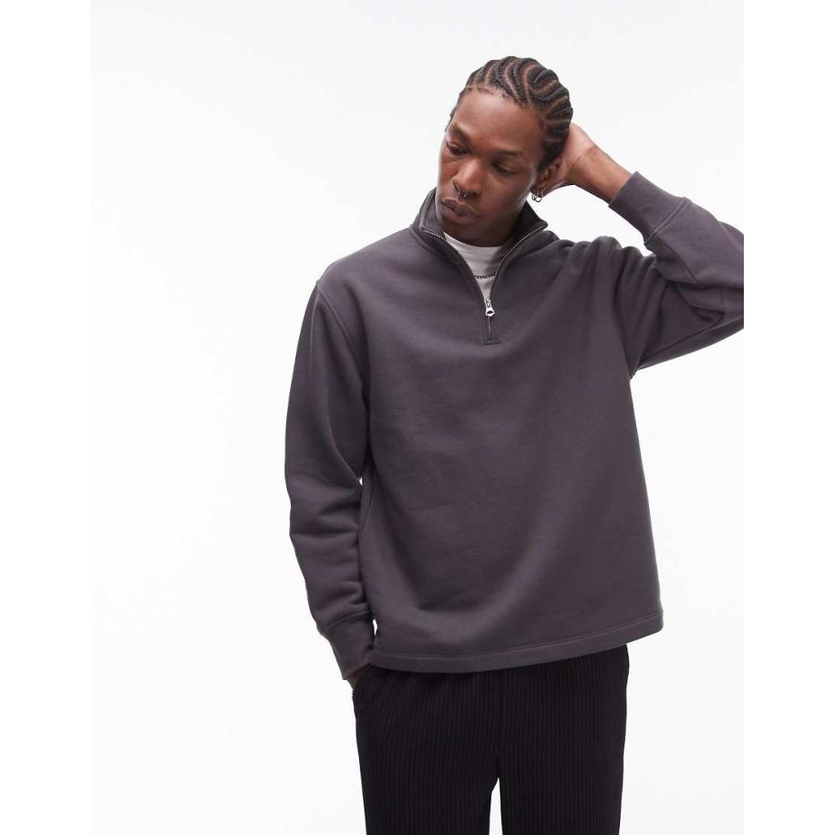 Topman - Sweatshirt met 1/4 rits in antraciet-Grijs Grijs