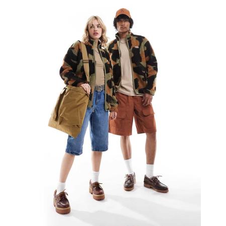 Dickies - Vest van fleece en sherpa met abstracte print in bruin multi