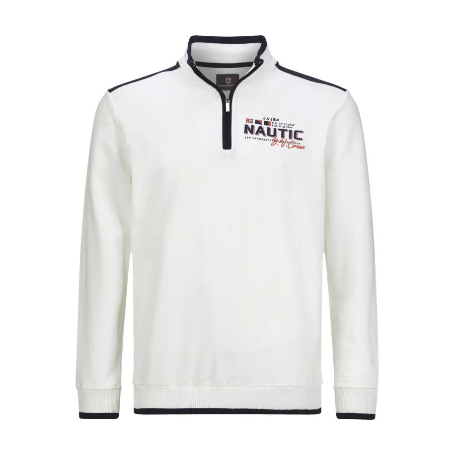 Jan Vanderstorm Half-Zip Sweater wit, Effen Wit