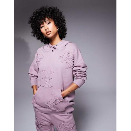 Liquor N Poker Hoodie met all-over motief in bessenkleur, deel van co-ord sets-Rood