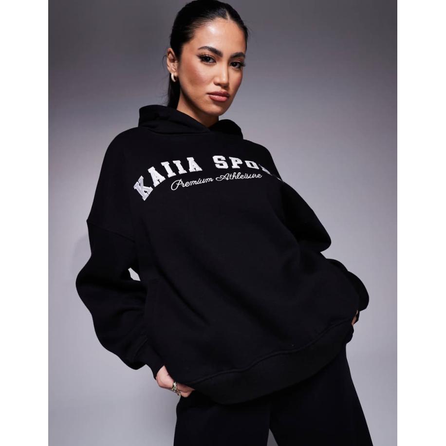 Kaiia Sport Oversized hoodie met geborduurd logo in zwart en wit Zwart