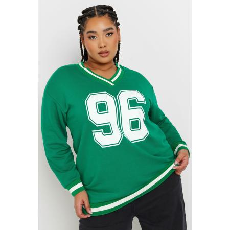 Yours Varsity Sweatshirt Met '96' Print In Groen Size 54-56