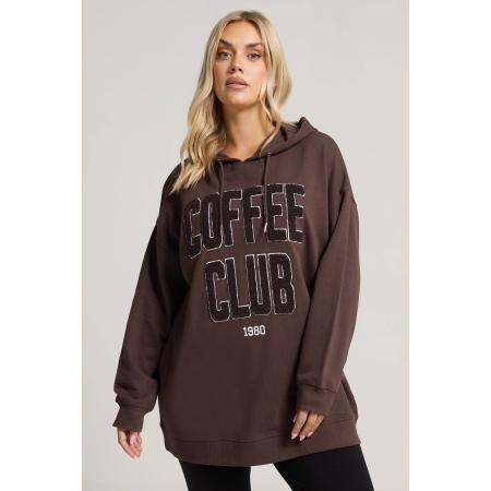 Yours Curve Bruine 'Coffee Club' Slogan Hoodie Size 62-64