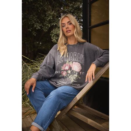 Yours Curve Grey Acid Wash Bloemenprint Sweatshirt Size 62-64