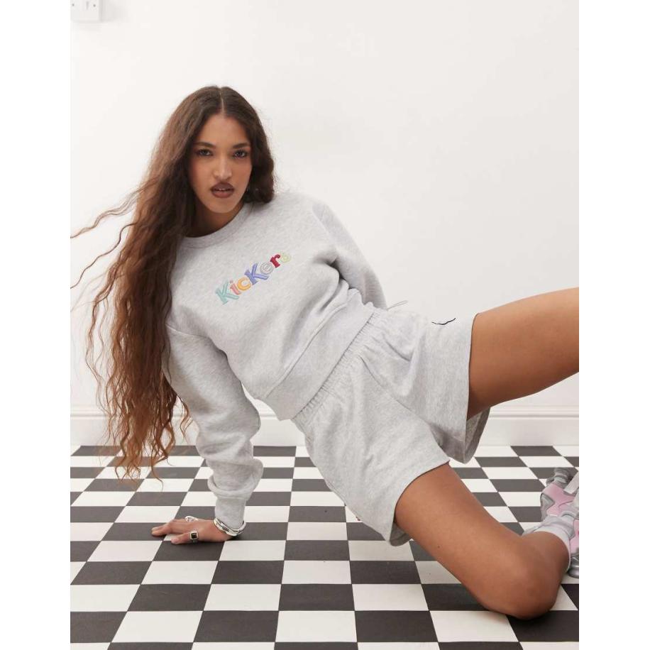 Kickers Cropped sweatshirt in gemêleerd lichtgrijs, deel van co-ord set Grijs