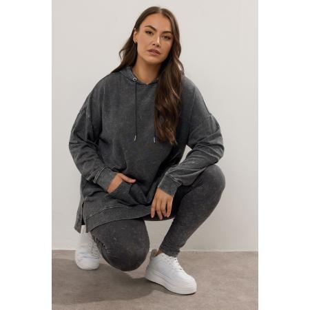 Yours Curve Zwarte Acid Wash Lange Hoodie Size 58-60