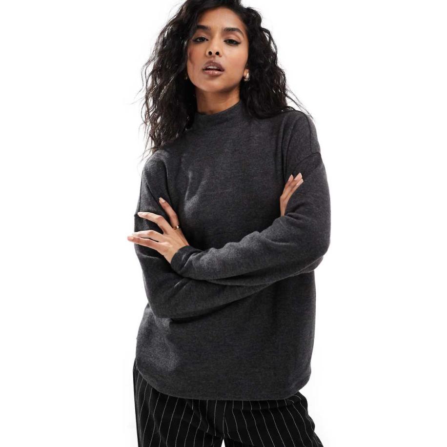 Vero Moda Hoogsluitende oversized top van jersey in gemêleerd zwart Zwart
