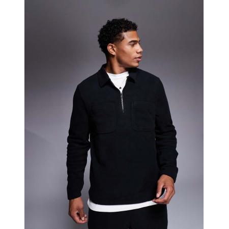 ASOS DESIGN - Sweatshirt van fleece met kwartrits en kraagje in marineblauw-Zwart