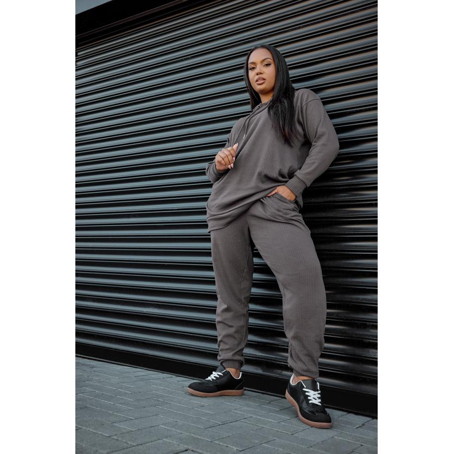 Yours Geribbelde Hoodie Van Katoenmix In Donkergrijs Size 62-64 Grijs