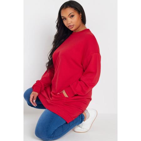 Yours Sweaterjurk Van Katoenmix Met Zakken In Rood Size 58-60