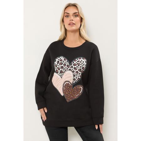 Yours Curve Zwart Sweatshirt Met Luipaardprint En Hartjes Size 58-60