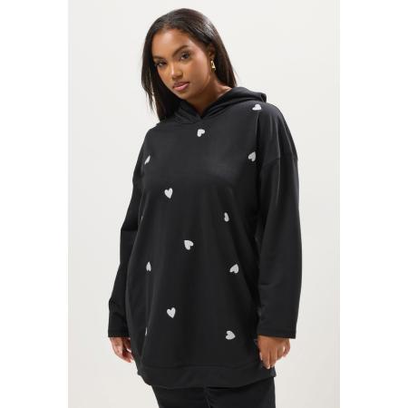 Yours Curve Zwart Geborduurd Hart Hoodie Size 58-60