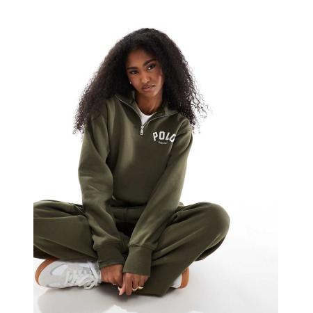 Polo Ralph Lauren Sweatshirt met halve rits in donkergroen, deel van co-ord set