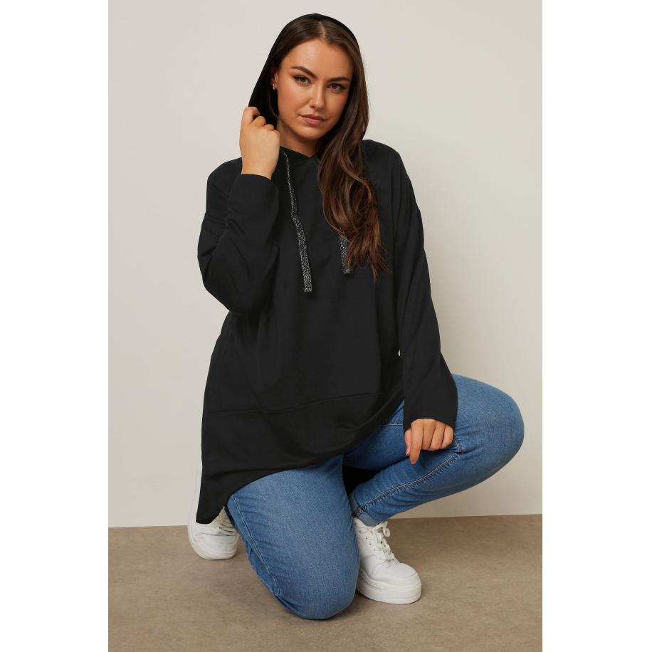 Yours Hoodie Met Lange Achterkant En Trekkoord Met Metallic Detail In Zwart Size 58-60 Zwart