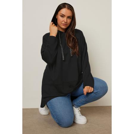 Yours Hoodie Met Lange Achterkant En Trekkoord Met Metallic Detail In Zwart Size 58-60