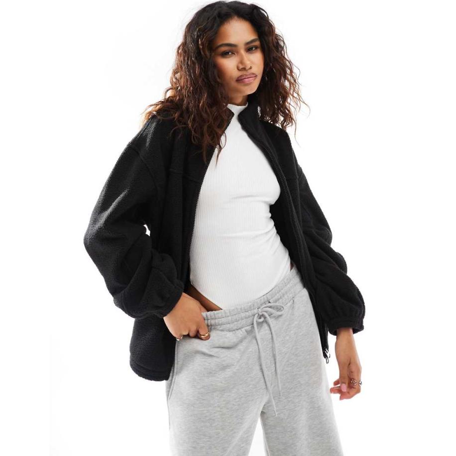 Weekday Lea Oversized sweatshirt van borg met rits in zwart Zwart
