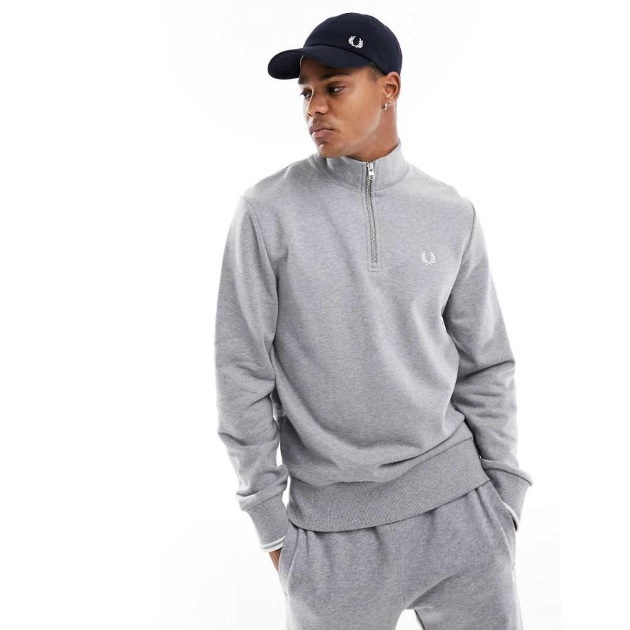 Fred Perry - Sweatshirt met korte rits in grijs Grijs
