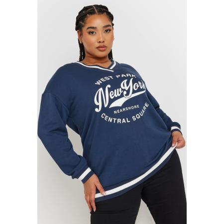 Yours Varsity Sweatshirt Met 'New York' Slogan In Donkerblauw Size 58-60