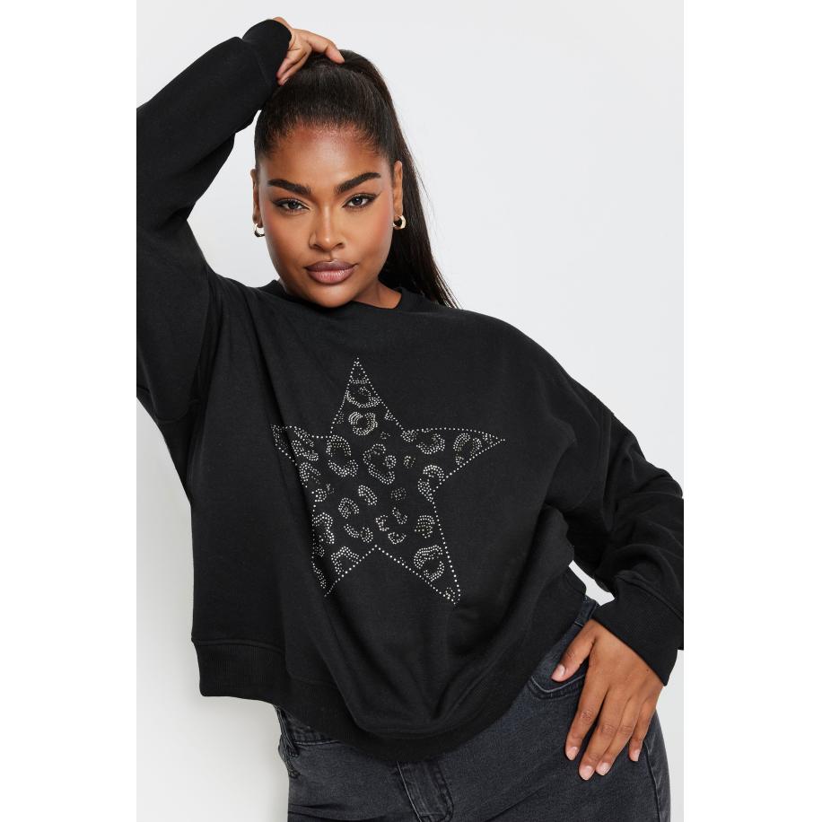 Yours Sweatshirt Van Katoenmix Met Sterontwerp Met Diamantjes In Zwart Size 62-64 Zwart