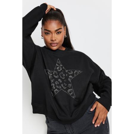 Yours Sweatshirt Van Katoenmix Met Sterontwerp Met Diamantjes In Zwart Size 62-64