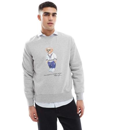 Polo Ralph Lauren - Campus Bear - Fleece sweatshirt met print van beer in gemêleerd grijs