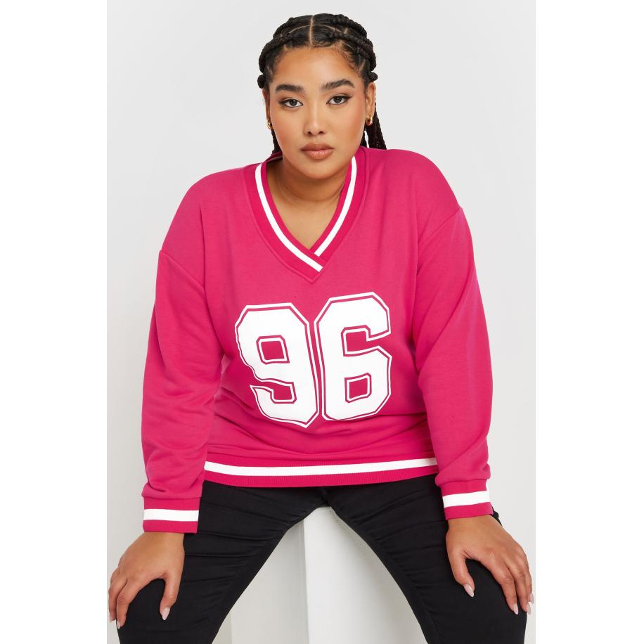 Yours Varsity Sweatshirt Met '96' Print In Felroze Size 58-60 Roze