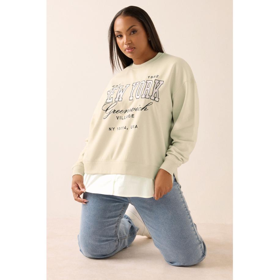 Yours Curve Natural Brown 'New York' 2In1 Sweatshirt Size 62-64 Bruin