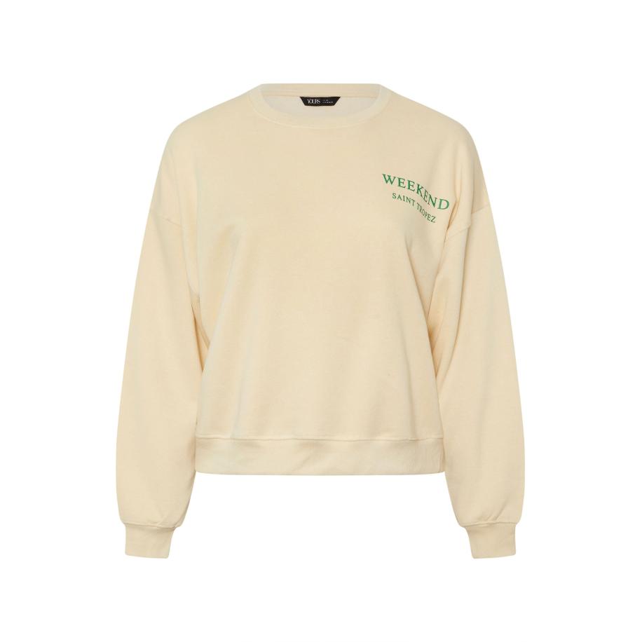 Yours Sweatshirt Met 'Weekend Club' Slogan En Tennisprint In Crème Size 44 Bruin