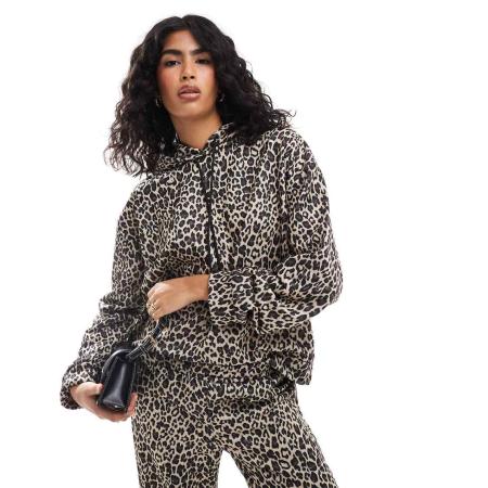 ASOS DESIGN Hoodie in luipaardprint, deel van co-ord set-Veelkleurig