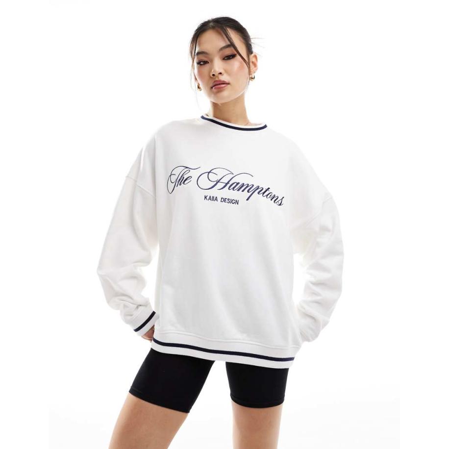 Kaiia Sweatshirt met contrasterende rand en Hamptons-logo in wit-Rood Rood