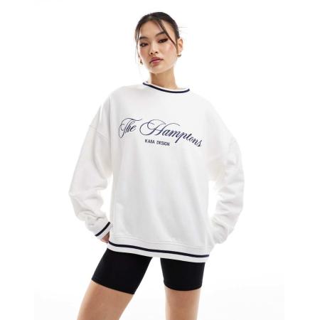 Kaiia Sweatshirt met contrasterende rand en Hamptons-logo in wit-Rood