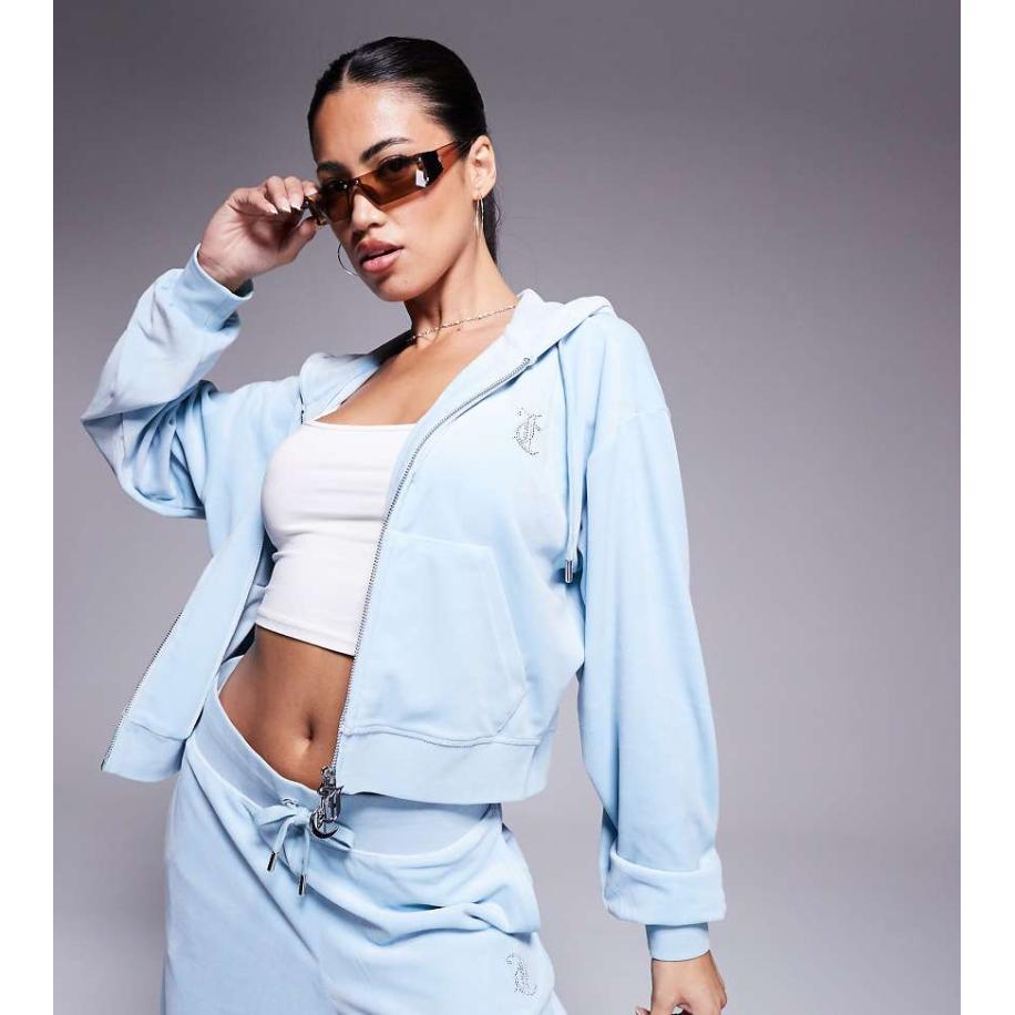 Juicy Couture Ruimvallende hoodie van velours met rits in blauw, exclusief bij ASOS Blauw